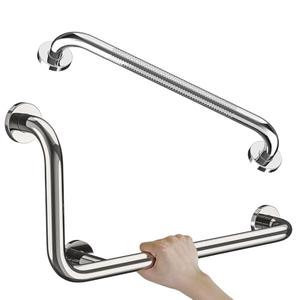 Polished Chrome L-Shaped Grab Bar 12x24 Inch + Knurled Shower Grab Rail 20 Inch, Zepolu Stainless Steel Toilet Safety Bar 90 Degree, Angled Balance Support Assist Bar, Bathroom Mobility Aid Handrail