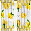 Yellow Lemon Kitchen Curtains, Vintage Retro Summer Spring Seasonal Fruit Yellow Checkered Window Drapes Treatments for Living Room Bedroom Bathroom Cafe 2 Panels, 42"x45" Inch, 21"W x 45"L