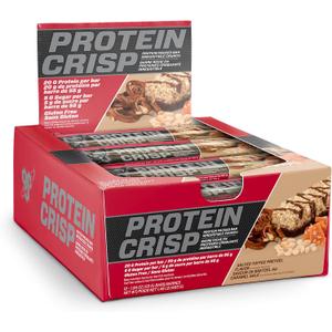 BSN Protein Crisp Bar, Salted Toffee Pretzel, 20 Gram Protein Snack Bars with Whey and Fiber, Gluten-Free Crunchy Energy Bars for Workout, Fitness, On-the-Go, 12 Count (EXP 07/08/26)