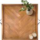 Large Square Ottoman Tray, 23"x23" Wooden Ottoman Trays with Leather Handles, Rustic Decorative Storage Tray for Ottoman