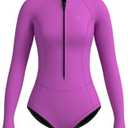 KMT Wetsuit for Women, Womens Long Sleeve Shorty Wet Suits 2mm Front Zipper Springsuit Surfing Surf-wear Diving Swimming Scuba One Piece Size 10