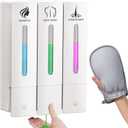 3 in 1 Shampoo and Conditioner Dispenser, 1200ML Capacity Shower Soap Dispenser Bathroom Set, 3 Chamber Shower Dispenser No Drill, Fashionable Wall Mounted Soap Dispenser for Bathroom & Hotel