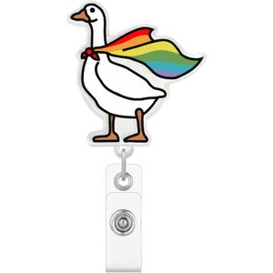 Funny Goose Pride Badge Reel, Rainbow Cape Retractable ID Holder, Cute LGBT Equality Badge Clip for Nurse, Healthcare Worker, Office Staff