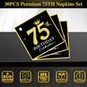 60 PCS Vintage 75th Birthday Plates and Napkins Set, 75th Birthday Decorations Black and Gold, Service for 30, 1950 Birthday Dessert Plates and Napkins Party Supplies for Men Women