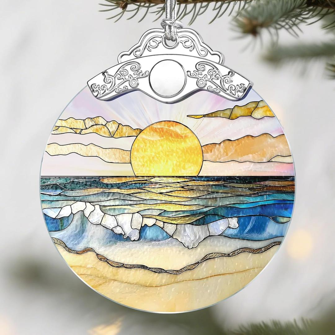 Christmas Ornaments: Christmas Tree Decorations, Beach Sunset Holiday Decor, Stocking Stuffers, Gift Ideas, Xmas Gifts, Summer Vibes Gifts & Gift for Beach Lover (Coconut Tree&sunshine)