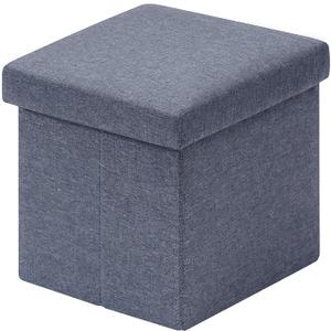 B FSOBEIIALEO Storage Ottoman Cube, Linen Small Foot Seat, for Living Room, Bedroom, Home Office, Dorm Storage Footrest Blue 11.8"x11.8"x11.8"