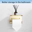 BGL Toilet Paper Holder with Shelf, Jumbo Roll Toilet Paper Holder for Large Rolls,Brushed Gold Adhesive Toilet Roll Holder for Bathroom，Renter Friendly Toilet Paper Holder
