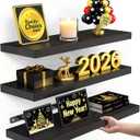 BAYKA Floating Shelves for Wall, Wall Mounted Rustic Wood Shelves for Bathroom, Bedroom, Living Room, Kitchen, Hanging Shelf for Books/Storage/Room Decor with 22lbs Capacity (Black, Set of 3, 15.7in) (A. Black - Universal Classic Style)