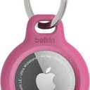Belkin Apple AirTag Secure Holder with Key Ring - Durable, Scratch-Resistant Case with Open Face & Raised Edges - Protective AirTag Keychain Holder Accessory for Keys, Pets, Luggage, & More - Pink