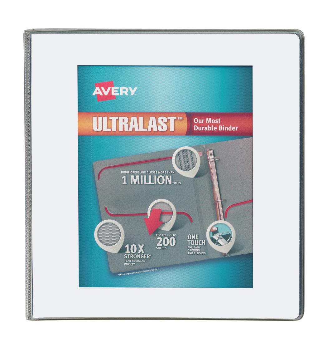 Avery Ultralast 3 Ring Binder, 1.5 Inch Slant Rings, 1 White Binder (79714)