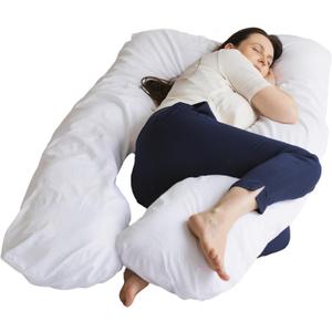 Organic Cotton U-Shaped Pregnancy Pillow – Full Body Support with Kapok & Natural Latex Filling – Adjustable, Ergonomic Back, Belly & Leg Support for Sleeping, Reading - Made in EU (Plain White)