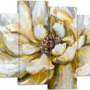 HOMEOART Yellow Flower Painting Living Room Wall Decor Floral Picture Canvas Art Prints Framed Large 4 Panels Bedroom Kitchen Decoration 48" Wx34 H