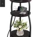 Round Side Table with Power Outlet & USB Ports, 3-Tier End Table with Storage Shelf, Modern Rustic Nightstand, Small Spaces Accent Table for Living Room Bedroom, Easy Assembly, Black