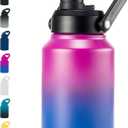 Fijinhom Insulated Half Gallon Jug, Large 64oz Stainless Steel Insulated Water Bottles with Handle, Double-Wall Vacuum Insulation for Construction Sites, Camping and Hiking, Red & Blue