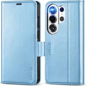 TUCCH Case Wallet for Galaxy S26 Ultra 5G, Magnetic PU Leather Kickstand [RFID Blocking] 4 Card Slot Flip Cover with [TPU Shockproof Interior Case] Compatible with Galaxy S26 Ultra, Pearly Light Blue