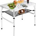 Medium Folding Table,2 Adjustable Height Foldable Table,3Ft Portable Camping Table,Outdoor Folding Table with Net MeshFolding Beach Table,White Metal Folding Table for Patio BBQ Backpacking, M[35"*24"*28"]