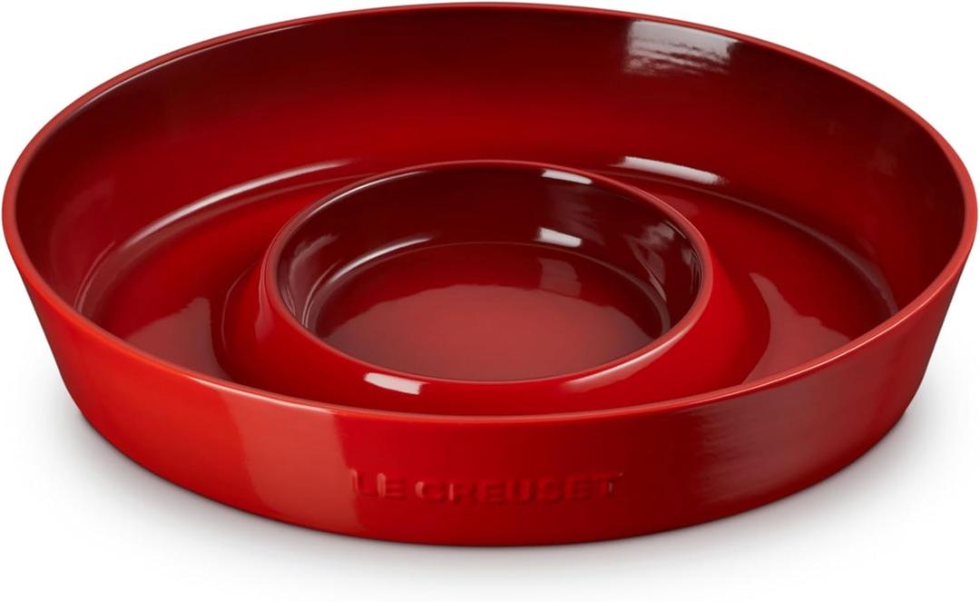 Le Creuset Stoneware Signature Oval Chip and Dip Platter, 13", Cerise