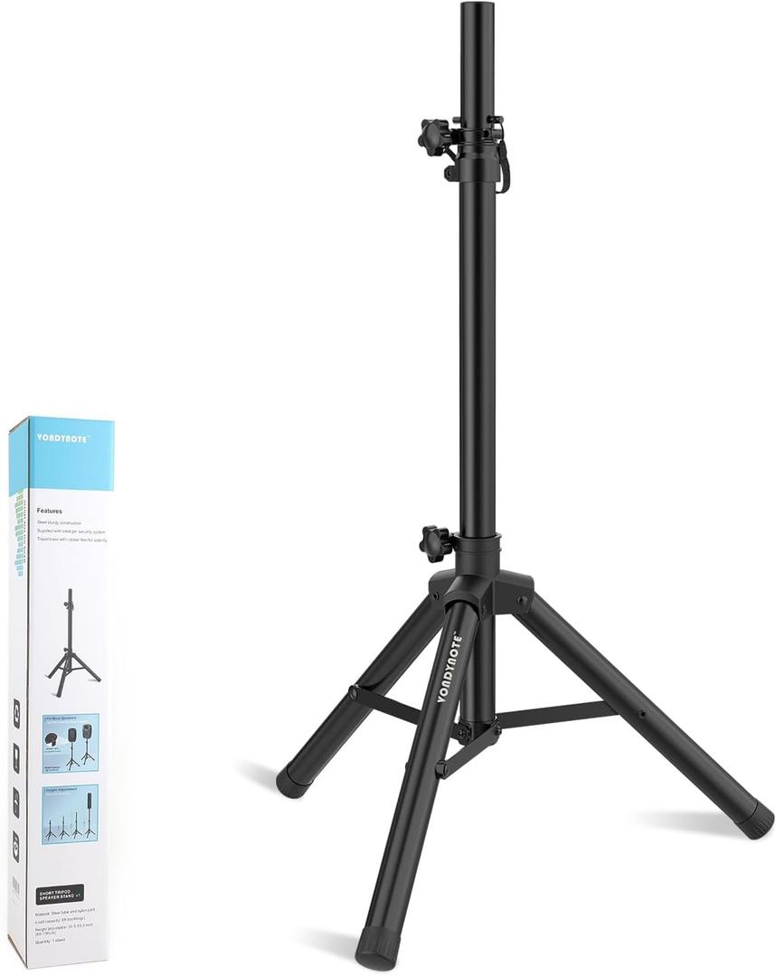 Tripod Speaker Stands Adjustable Height from 33.5" to 53.5" PA DJ Short Tripod Speaker Stand Slim Mini Speaker Stand, Single