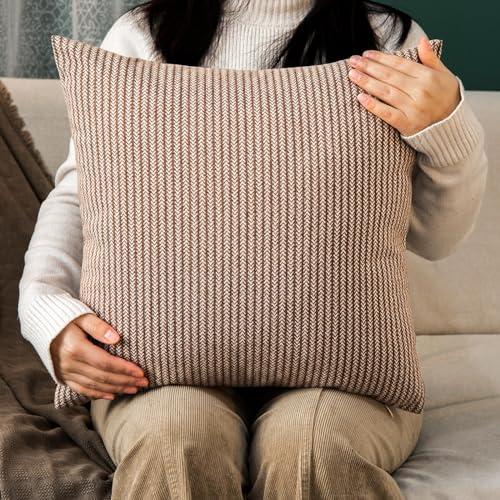 GLORY SEASON Throw Pillow Covers Square Pillow Cases for Farmhouse Cushion Case and Home Sofa Couch Decor Pack of 2,18x18 Inch Senior Brown Striped