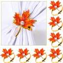 AnyDesign 8Pcs Maple Leaves Napkin Ring Holders Fall Thanksgiving Napkin Rings Metal Autumn Leaf Napkin Buckle with Faux Pearl Dinner Table Rings for Party Family Gathering Wedding Table Decor