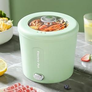 Zelarca Hot Pot Electric, 1L Mini Ramen Cooker, 450W Rapid Noodles Cooker, Multifunctional Electric Pot for Cooking Pasta, Soup, Portable Pots with Over-Heating Protection for Dorm, Office, Travel (Green)