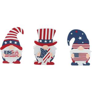 4th of July Wooden Gnome Decorations, Memorial Day Decorations, Patriotic Gnome for Home Decor, Red White and Blue Rustic Decor, Freestanding Table Signs