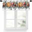 Fall Pumpkin Thanksgiving Valances for Windows Eucalyptus Leaves Rugby Helmet Valance Rod Pocket Window Treatments Curtains for Kitchen Living Room Bedroom Bathroom, 54"x18" (White Dark Brown Pumpkin Orange)