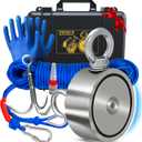 1200 LB Magnet Fishing Kit with Case - 2 Fishing Magnets in 1 (Double Sided Magnet) - with Grappling Hook, Heavy Duty 65FT Rope, Gloves, Carabiner and Foldable Bucket.