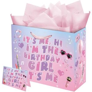 Vichona I'm The Birthday Girl Gift Bag for Girls, Pink Happy Birthday Party Decorations Gift Bag Card for Daughter Granddaughter Friends