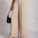 Women's Wide Leg Flowy Dress Pants High Waisted Loose Fit Work Office Trousers (Beige, L)