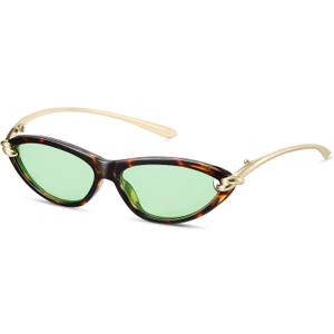 Retro Oval Cat Eye Sunglasses for Women Y2k Small Cateye Sun Glasses Womens Trendy 90s Designer Narrow Shades CS013 (Tortoise Frame/Green Lens)