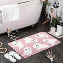 Tinideya Halloween Ghost Bathroom Rug 20 x 32 Inch Cute Spooky Halloween Bathroom Decor Non Slip Bath Mat Machine Washable Ghost Shower Floor Mat for Bath Home Decor(Pink, White)
