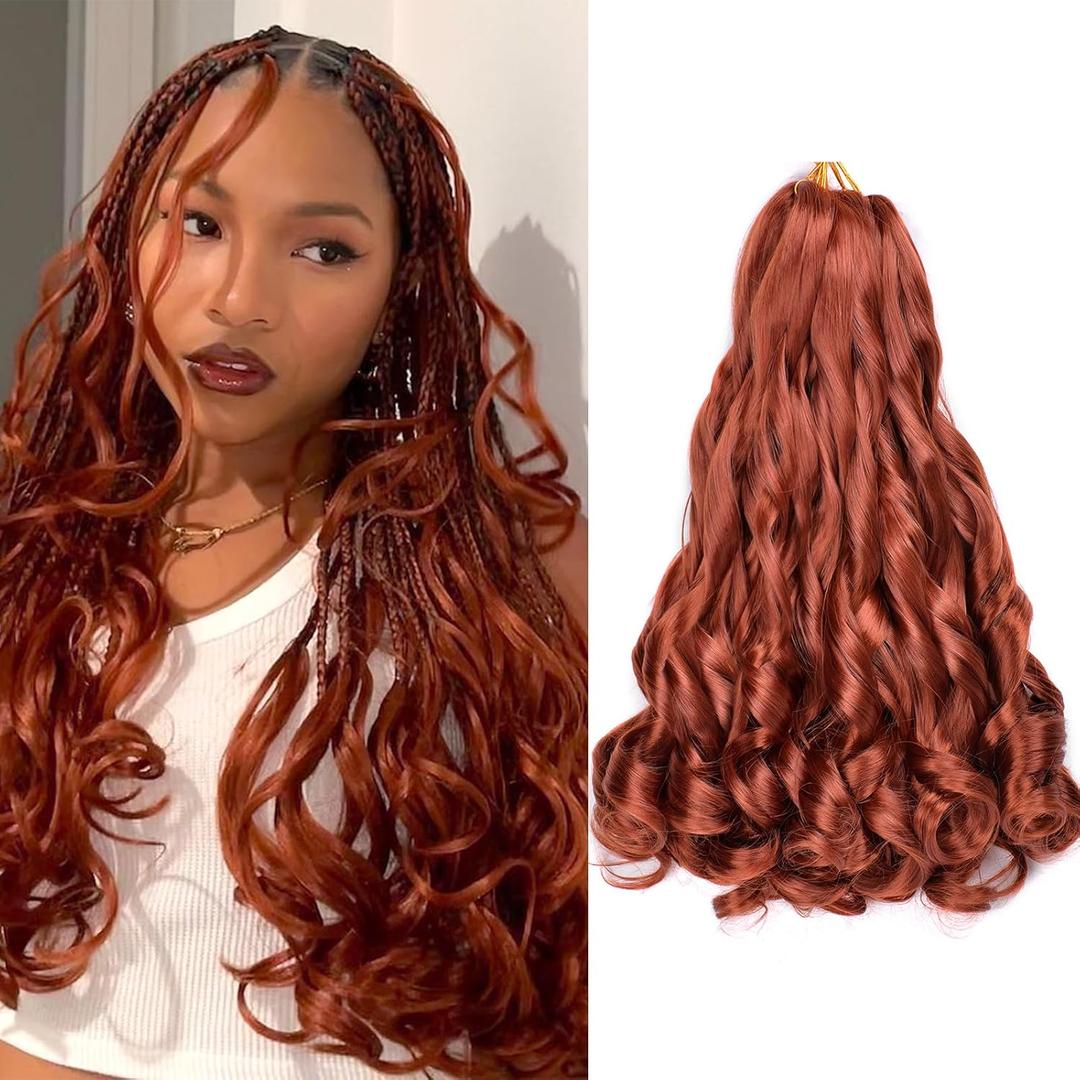 Ginger Curly Braiding Hair 16 Inch 8 Packs Box Braids Crochet Hair Extensions 75g/ Pack Pre Stretched Braiding Hair for Black Women Bouncy Loose Wavy Synthetic Hair (16 Inch, 8 Packs, 350#)