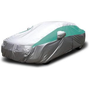Titan Brilliant Color Poly 210T Car Cover for Sedans 186-202". Waterproof, UV Protection, Scratch Resistant, Driver-Side Zippered Opening. Fits Camry, Accord and More. (Silver with Turquoise Stripe)