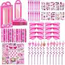 120 pieces of pink party gift pack, Goodie Box gift box contains heart-shaped glasses, straws, bubble sticks, tattoo stickers, bracelets, suitable for children and girls' birthday party decorations