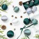 3.15 Inch Satin Christmas Tree Ornaments15 Pcs Velvet Christmas Balls Bulk Set Plastic Shatterproof Xmas Hanging Ornaments Decorations for Tree Garland(Green Silver White)