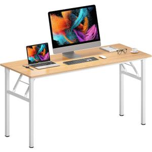 Need Home Office Desk Large Computer Desk 60 inch Sturdy Table Foldable Desk Gaming Computer Table No Assembly Required, Teak&White Frame AC5BW(152.4 * 60)