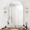 Arched White Bathroom Mirror,24 x 36 Inch Arch Wall Mirror with Wood Frame,Vanity Modern Tempered Glass Mirror for Bedroom,Entryway,Living Room