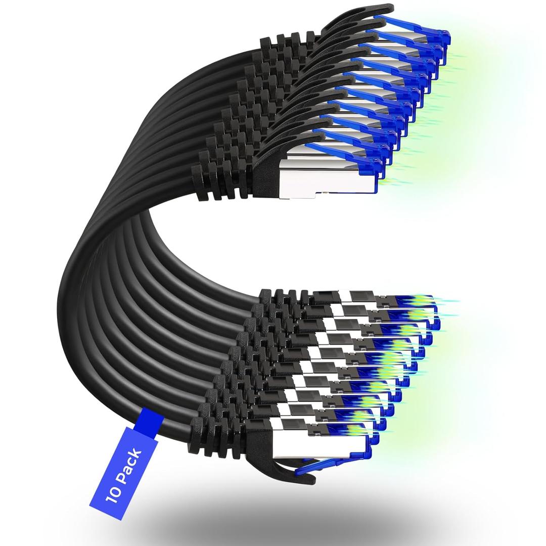 Rapink Patch Cables Cat8 7ft 10 Pack Slim, Cat8 Ethernet Patch Cable 40G Support, Snagless Cat 8 Patch Cable for Patch Panel to Switch, Flexiable Cat 8 Ethernet Cable Datacenter with Gold Plated