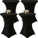 Seveups 4Pack Navy Blue Cocktail Table Cover 32x43 Inch Fitted Stretch Cocktail Tablecloth for Round Table Top Cover High Top Table Cloths for Party Bar Pub Wedding, Black