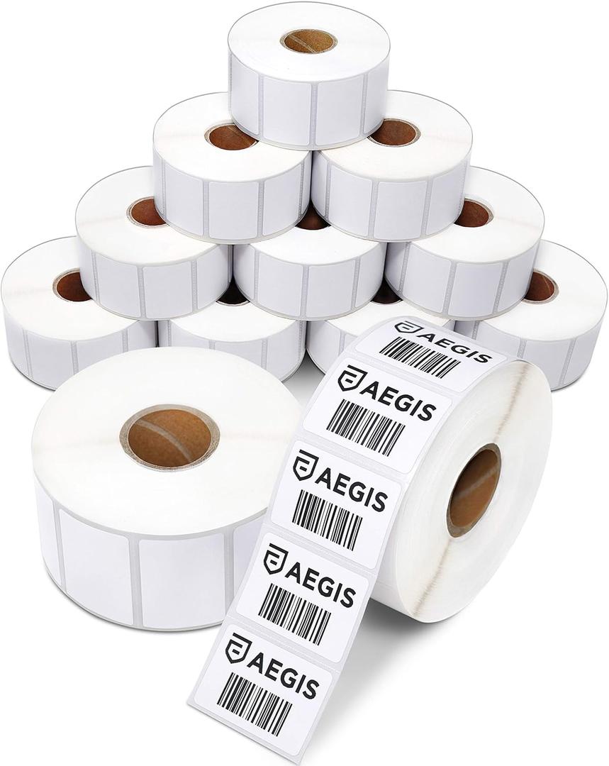 Aegis Adhesives - 1.5" X 1" Direct Thermal Labels (12 Rolls, 1300 Labels/Roll) Multipurpose for QR Codes - Perforated, Compatible with Zebra Desktop Printers - NOT Rollo Compatible