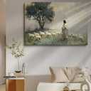Vintage Jesus and Lamb Canvas Wall Art Jesus Christ The Good Shepherd Picture Wall Decor Christian Bible Stories Spiritual Poster Painting Prints Artwork for Living Room Bedroom Church Prayer Room
