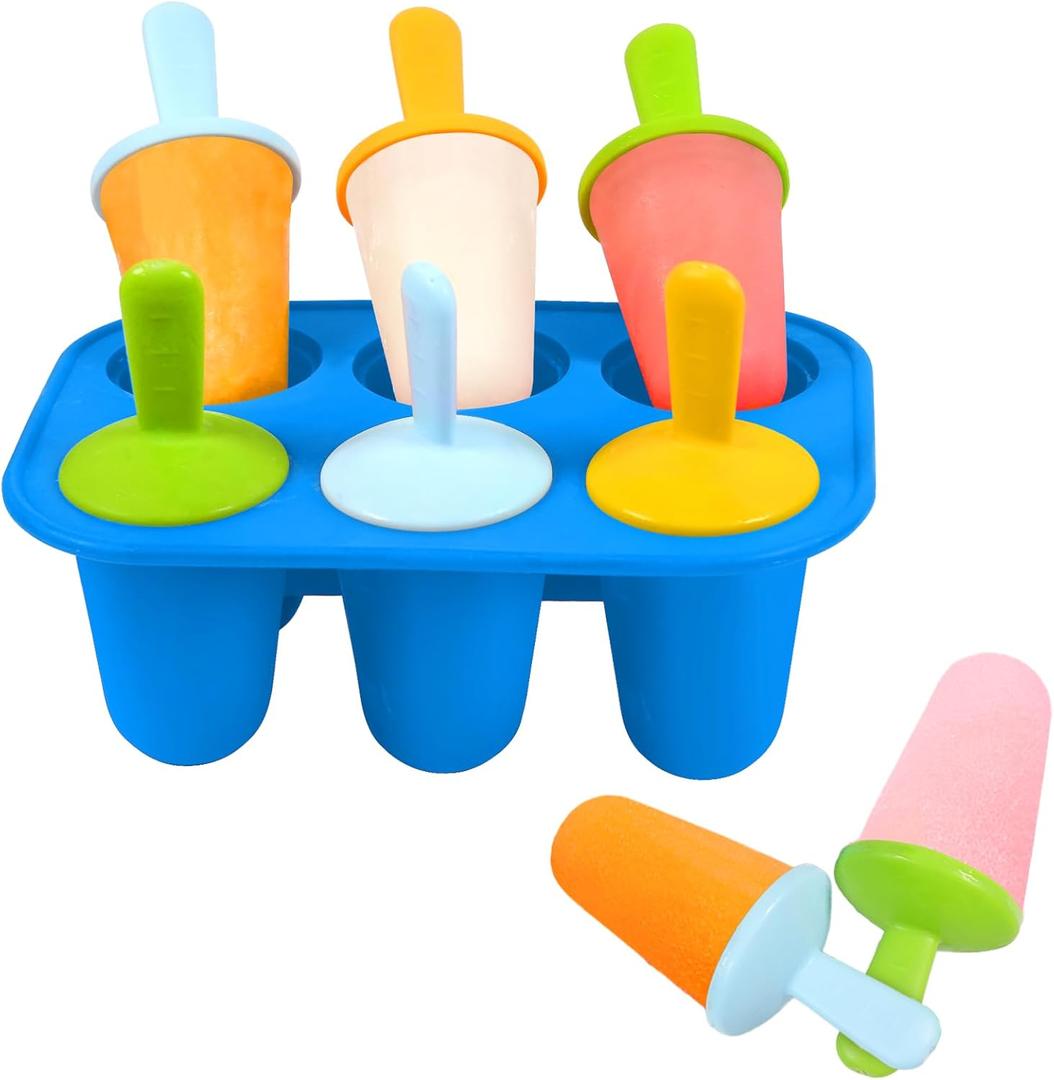 Miaowoof Silicone Popsicles Molds for Toddlers, 6-Cavity Non-BPA Premium Silicone Small Popsicle Molds, Ice Pop Mold with 6 Colorful Reusable Sticks for Kids (Blue)