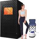 Portable Sauna Box for Home & Gym Includes 3L Steamer, Large Folding Chair, and Full-Body Steam Tent (31.5"x31.5"x71") Perfect for Relaxation Anywhere (Black)