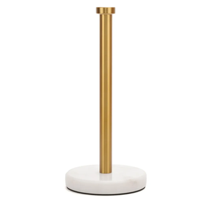 Gold Paper Towel Holder Countertop with Heavy Weighted Marble Base, Papertowel Holder for Kitchen Bathroom, Modern Decorative Standing Paper Towel Roll Holders (Brushed Gold, White Natural Marble)