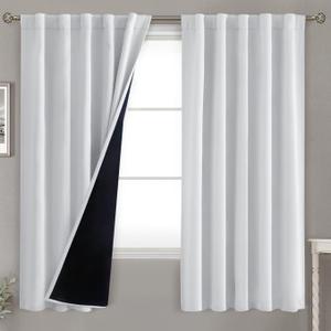 BGment Greyish White 100% Blackout Curtains 63 Inches Long with Noise-reducing Liner, Rod Pocket and Back Tab Double Layer Room Darkening Window Curtains for Bedroom, 2 Panels, Each 42 x 63 Inch