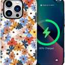 Qokey for iPhone 16 Pro Case - Compatible with MagSafe, Frosted Colorful Lovely Flowers, 2-Layers Hybrid Hard & Soft Magnetic Shell Shockproof Design, Military-Grade Drop Protection Phone Cover (Boho Brown Flower)