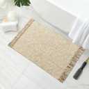 MitoVilla Boho Bathroom Small Rug 2'x3', Tan Cream Cotton Woven Throw Rugs for Living Room, Modern Farmhouse Washable Kitchen Rugs, Area Rugs Floor Mat with Tassel for Entryway, Hallways (1'11" x 2'11" (Runner))