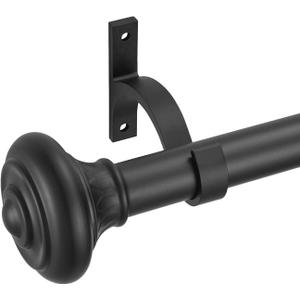Kemmie 1" Window Treatment Curtain Rod with Decorative Pattern Urn Finials, Adjustable Length 36-72", Black