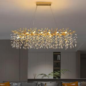 Modern Rectangle Crystal Tree Branch Chandelier, L40'' Large Gold Linear Raindrop Indoor Hanging Pendant Light Fixture for Kitchen Island Foyer Living Room Dining Room 10 Lights